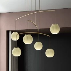 Hängeleuchte Mei Móvil Sechsflammig Struktur Gold