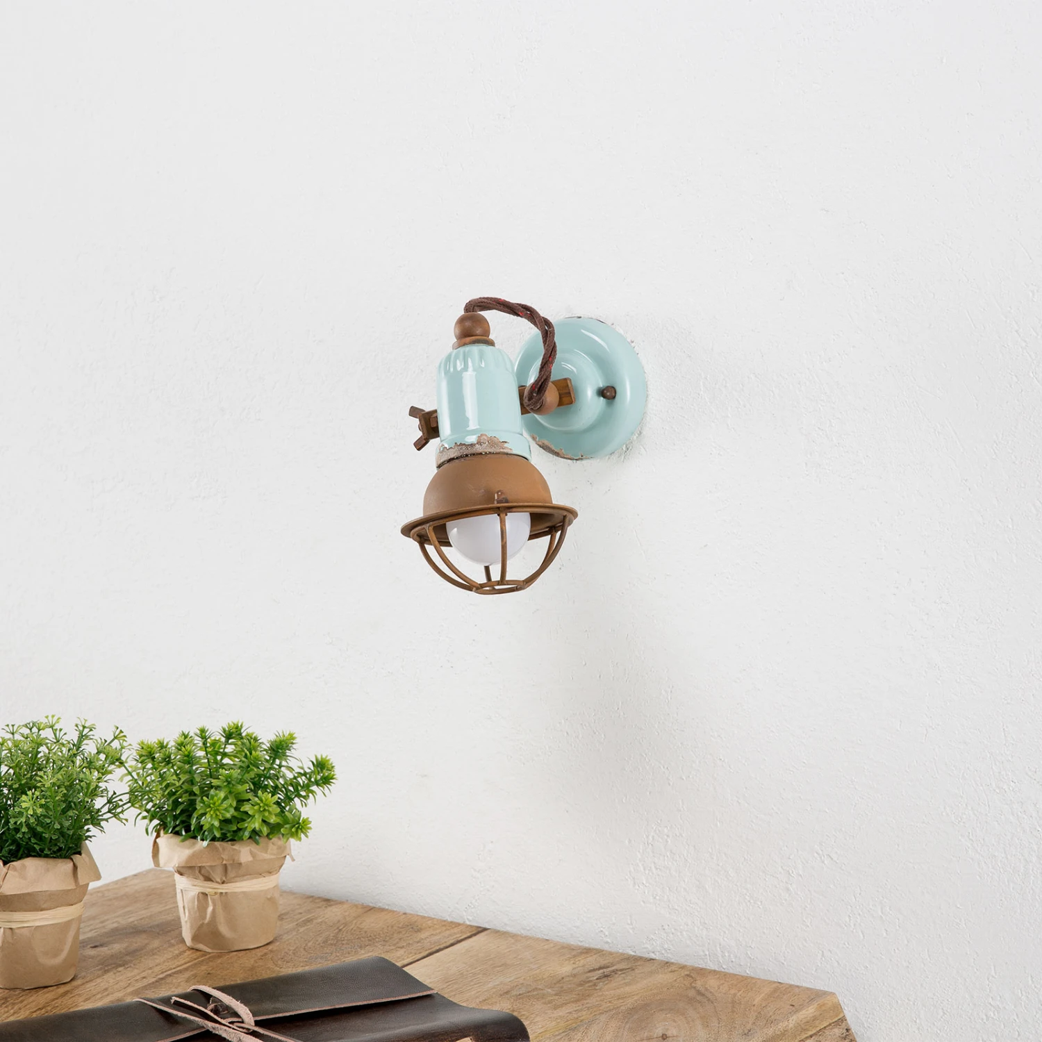 Wandlampe C1675/1 Mit Korb, 1flg., Türkis 4 Wandlampe C1675/1 Mit Korb, 1flg., Türkis – Bild 2
