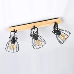 Deckenlampe Die In Holzoptik Mit 3 Käfigschirmen -Heimbeleuchtung 4581722 2