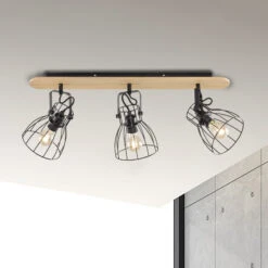 Deckenlampe Die In Holzoptik Mit 3 Käfigschirmen -Heimbeleuchtung 4581722 4