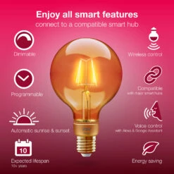 Innr LED-Globe E27 Filament 2.200K 4,2W Gold 2er -Heimbeleuchtung 5037081 5