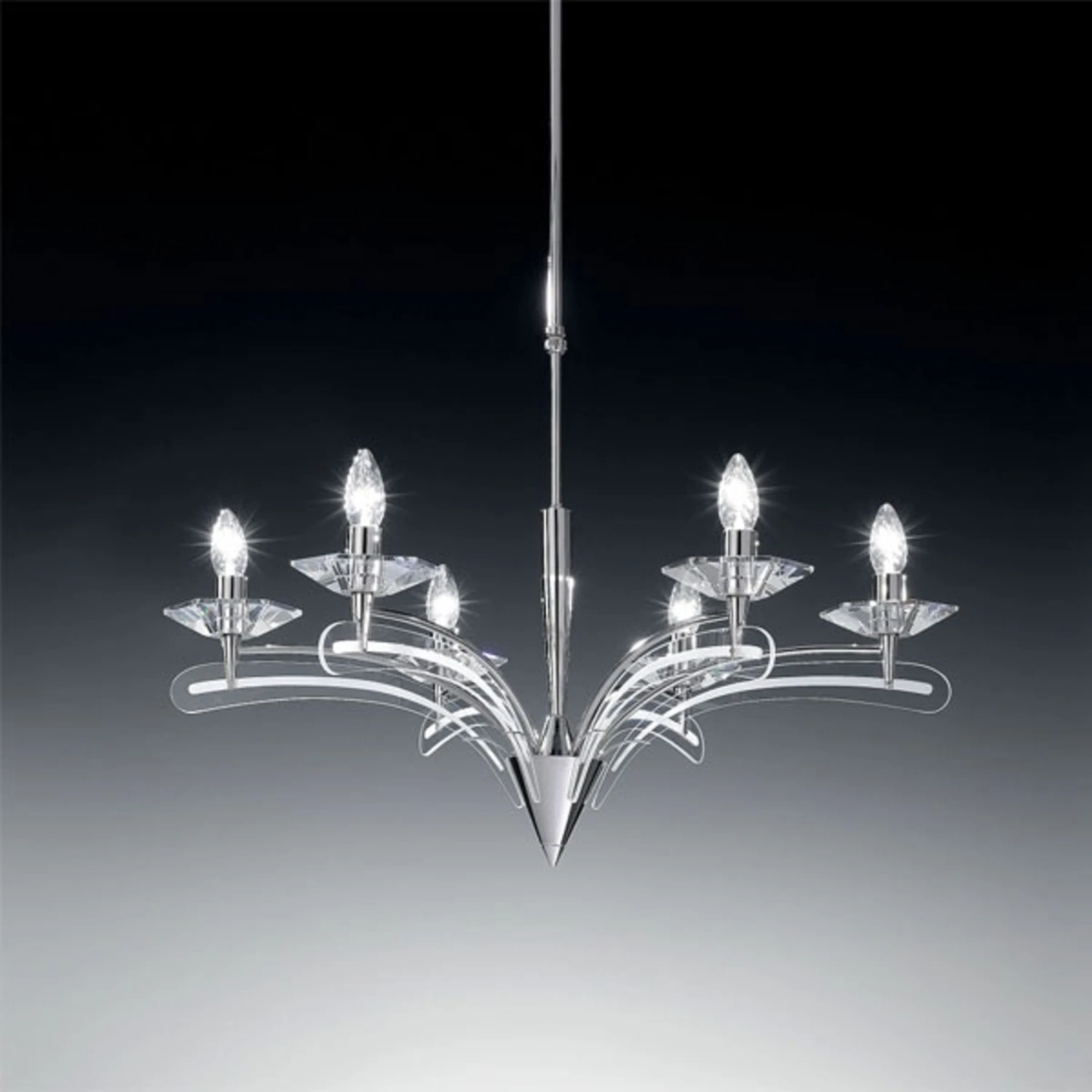 Kronleuchter ICARO 6-fl. Mit Kristallglas, Chrom 3 Kronleuchter ICARO 6-fl. Mit Kristallglas, Chrom