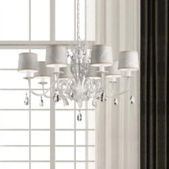 Kronleuchter Acantia Mit Damastschirmen, 8fl. Weiß