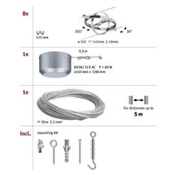 Paulmann Cardan Seilsystem 8fl. Chrom Matt/chrom -Heimbeleuchtung 7602922 5