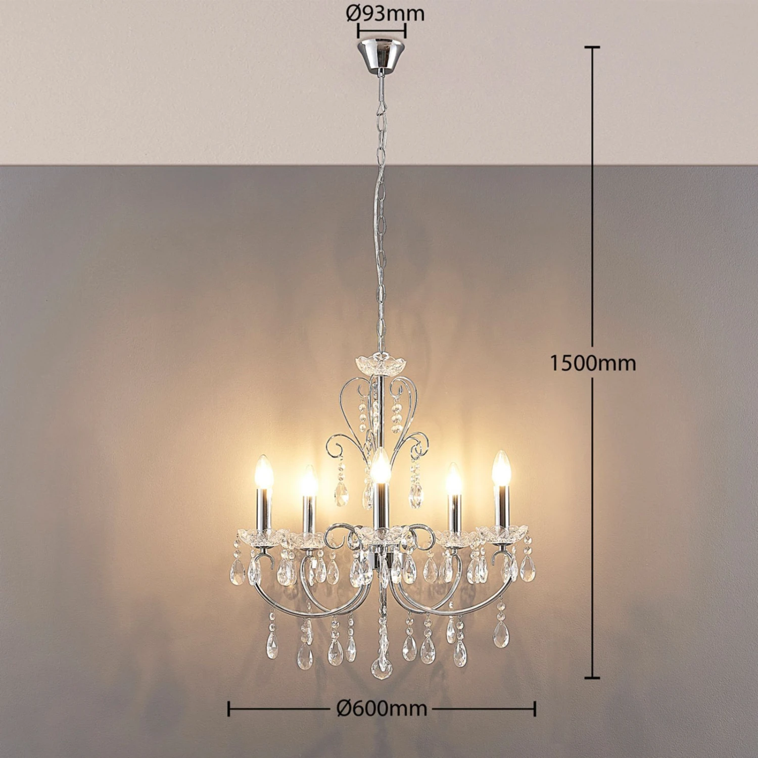 Lucande Kronleuchter Solveig Mit Kristallen, 5-fl., Chrom 6 Lucande Kronleuchter Solveig Mit Kristallen, 5-fl., Chrom – Bild 4