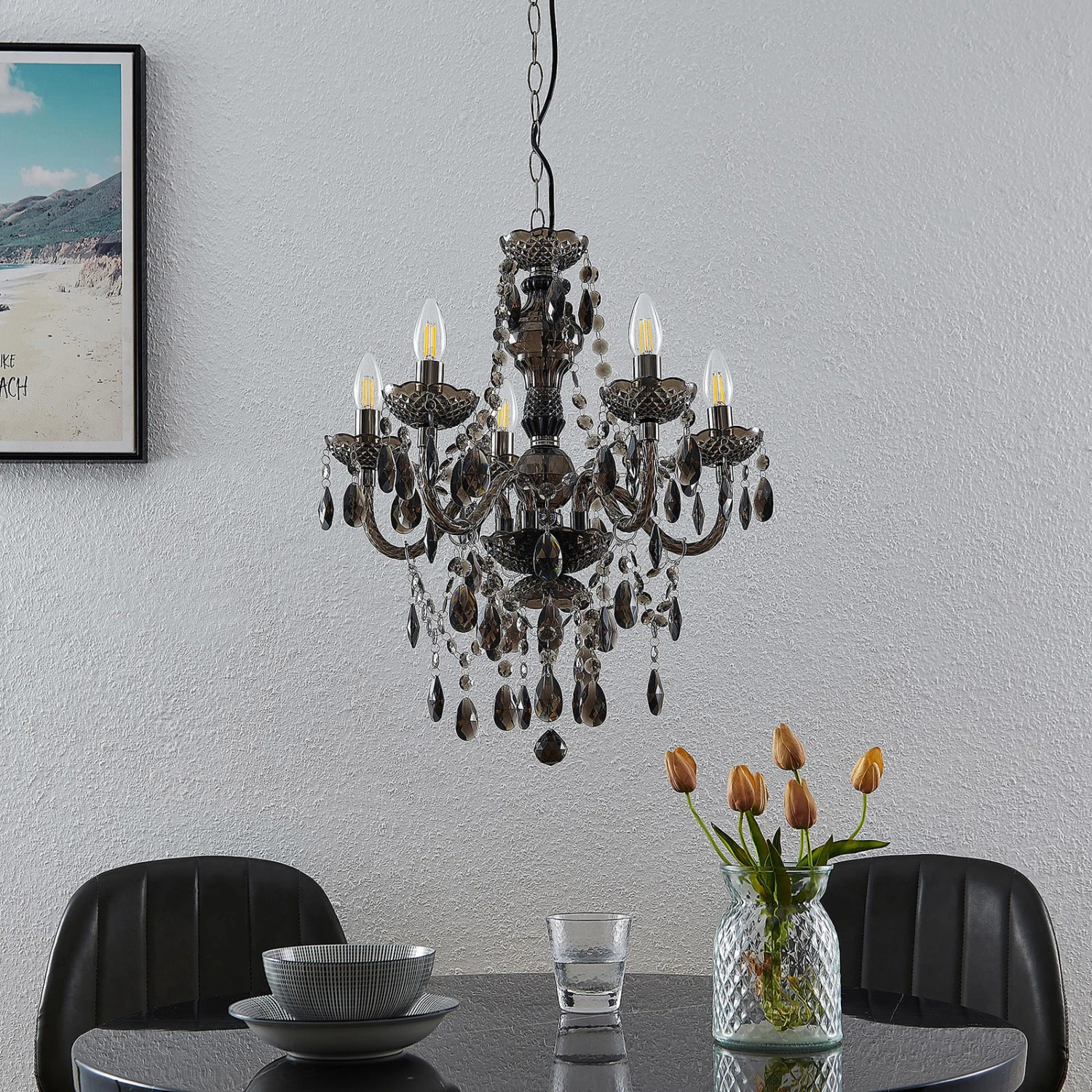 Lindby Spirou Kronleuchter Aus Acryl, Rauchgrau 4 Lindby Spirou Kronleuchter Aus Acryl, Rauchgrau – Bild 2